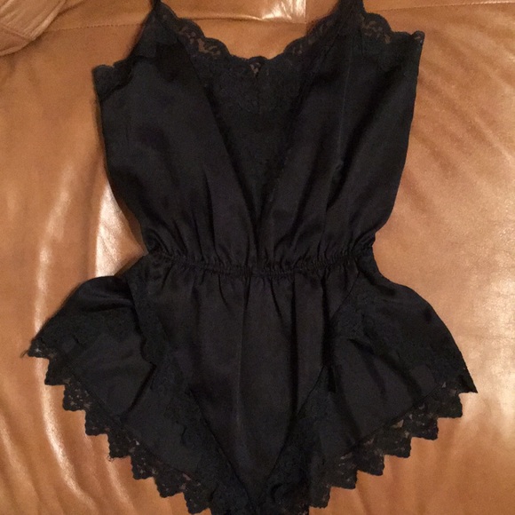 Vintage Glydons black lace trim bodysuits lingerie size S - Picture 2 of 6